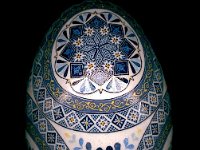 Cerulean Blues Ukrainian Easter Egg Pysanky By So Jeo : pysanky pysanka ukrainian easter egg batik art flowers floral sojeo artist art dyes beeswax wax kistka kistky shell eggshell dyes geometrics designs handcrafted ornament decoration Canada Nova Scotia Scotsburn